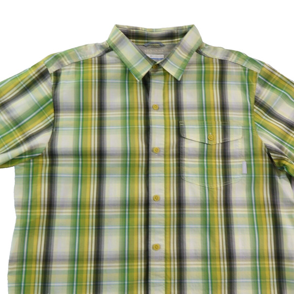 Columbia Mens Shirt L Green Plaid Short Sleeve Button Up Omni-Wick Vented - Picture 4 of 8